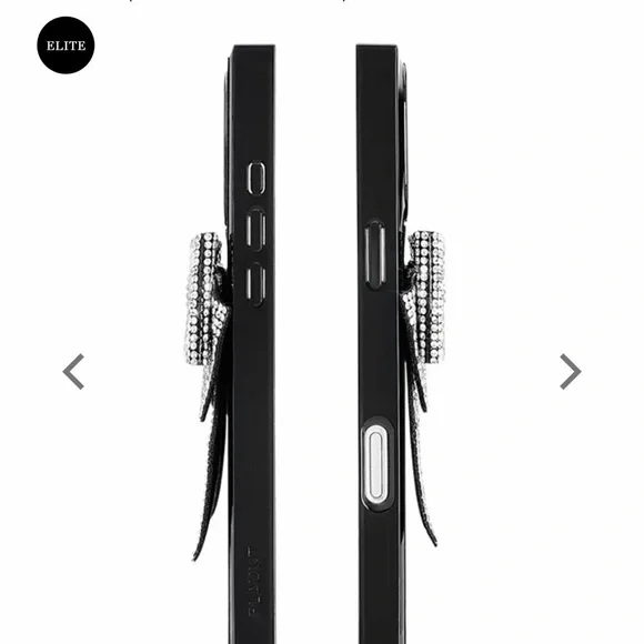 Flaunt Elite Black Square Rhinestone Bow Brilliance iPhone 15 Pro Max Case - Picture 5 of 8